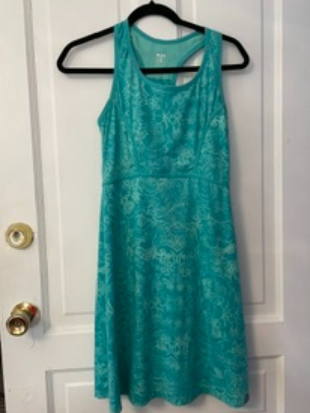 Title Nine Racerback Fit Flare Active teal floral dress.